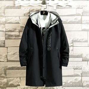 Herengeul Lagen Trench Black Gray Coat Heren Overjas Casual Wind Breakers Xlong Fashion Spring Autumn Jackets 220826