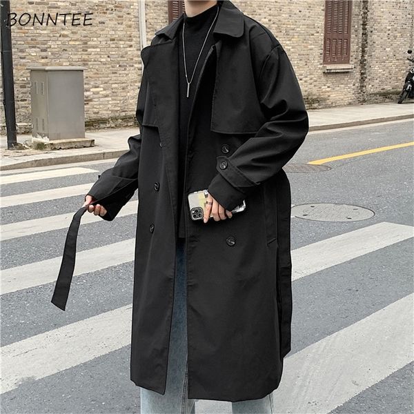 Trenchs pour hommes Trench Hommes Design Poches Solide Double Boutonnage Oversize Loisirs Adolescents Longs Manteaux Ceintures Élégantes Outwear Hombre Style Coréen BF 220826