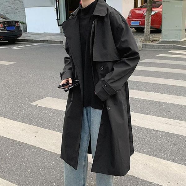 Homme Trench Coats Tendance Outwear Mi-long Homme Manteau Surdimensionné Hiver Ceinture Col Notch Printemps Pour Rue