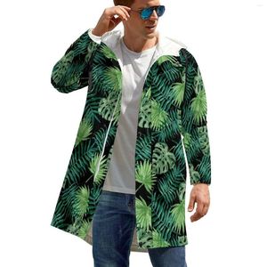 Trenchs d'hommes Tropical Palm Leaf Green Print Vintage Casual Vestes d'hiver Hommes Longs Coupe-vent Design Big Taille Vêtements à capuche