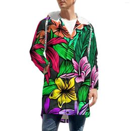 Trench Coats voor heren Tropische Dikke Warm Warm Casual kleur Bloemprint Outerwear Winterjassen Esthetische Aangepaste waterdichte Windbrekers Plus Maat