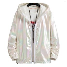 Heren Trenchcoats Unisex Volwassen Dames Heren Metallic Glanzend Gradiënt Capuchon Ritssluiting Vooraan Lange mouw Onderkant Trekkoord Bovenkleding