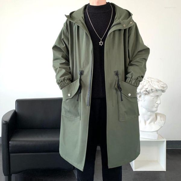 Hommes Trench Coats Unisexe Noir Hommes Vestes Pardessus Printemps Coupe-Vent Blazer Streetwear Business Veste Hommes À Capuche Homme Vêtements