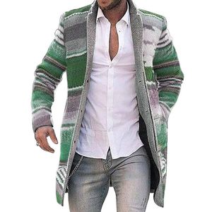 Homme Trenchs Col V Mi-long Cardigan Pull Imprimé Manteau Manches Longues Avec Motif Rayures Matière Polyester