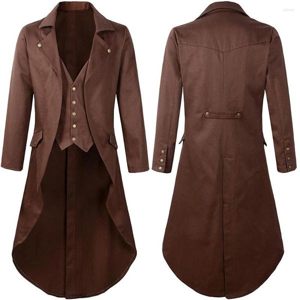 Gabardinas para hombres Vestido vintage Hasta Halloween Esmoquin Chaqueta gótica Steampunk Tailcoat Abrigo largo Traje medieval Ajuste para hombres