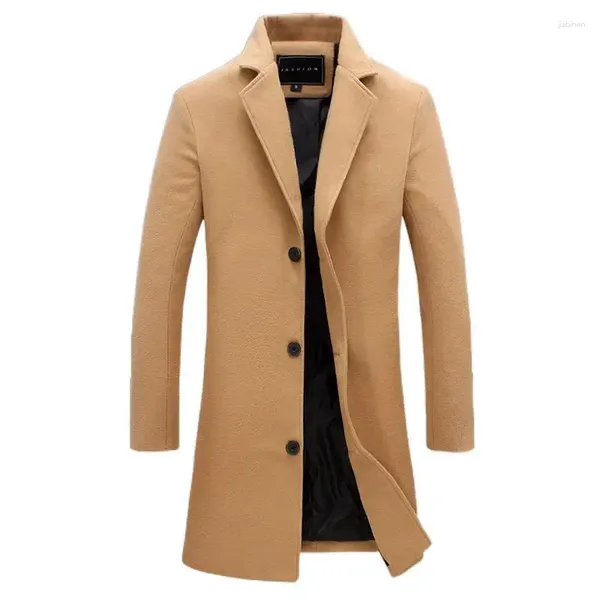 Trench-Coats pour hommes Volalo Automne Hiver Fashion Laine Couleur continue Couleur solide Single Breasted Long Coat Veste Overcoat décontractée 9 couleurs