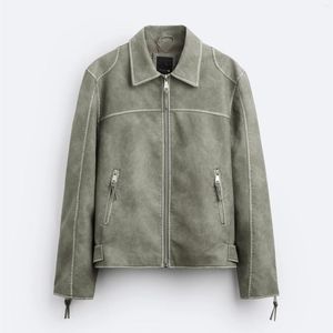 Trenchs pour hommes Manteaux en faux cuir lavé Veste Streetwear Vintage Zipper Coat Top pour homme