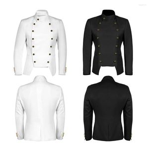 Hommes Trench Coats Blanc Steampunk Vestes Rétro Vintage Gothique Militaire Blazer Victorien Manteau Performance Costume VD3156