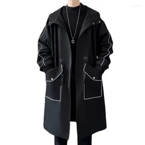 Trenchcoats voor heren, windjack, halflange overknee jas met capuchon, Koreaanse losse warme herenjassen