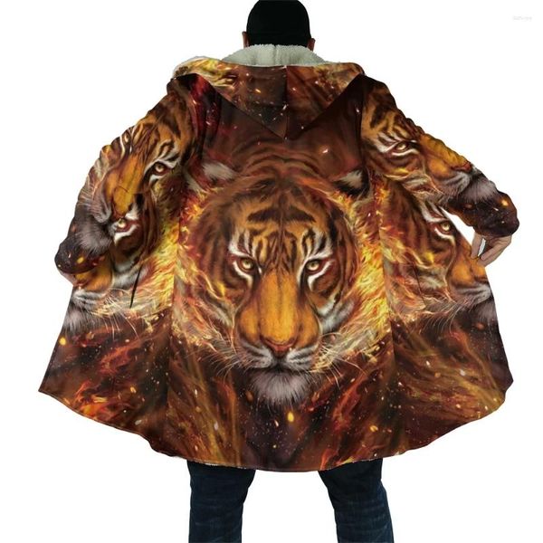 Capas de zanjas para hombres Capa de invierno Capazón de invierno Tigre Animal 3D Lana impresa Hombres a prueba de viento/Mujer casual espeso cálido cálido