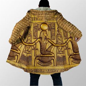 Men's Trench Coats Winter Hooded Mantel Egyptische hiërogliefen en Goden 3D Gedrukt Fleece Unisex Casual Dikke Warm H032 Viol22