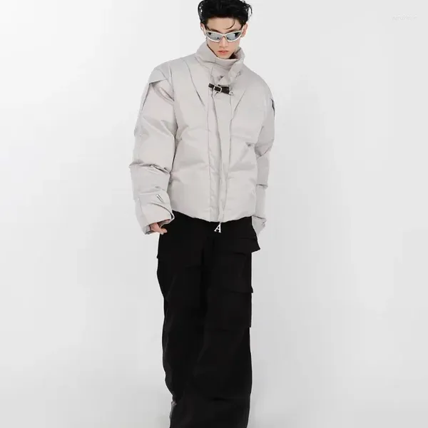 Trenchs pour hommes Manteaux d'hiver Veste Hommes Métal Décoration Puffer Parkas Mode Oversize Épaissir Chaud Fermeture À Glissière Collier Casual Hiphop Pardessus