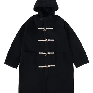 Trenchs d'hommes Veste d'hiver Veste d'hiver Bouton de corne rétro à capuche mi-longueur lâche Duffle-Coat Coupe-vent Style militaire Preppy Vêtements unisexes