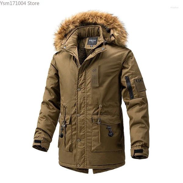 Abrigos de trinchera para hombres Chaqueta de invierno Color sólido Multi bolsillo con capucha Parka Moda casual Cálido Down Charge Hombres