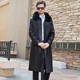 Heren Trench Coats Winter Heren Lange bont Lederen Jacket Mens Zakelijk Casual Single-Breasted Wind Breakher Men Fashion Coatmen's VI