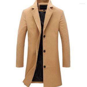 Men's Trench Coats Winter Men Coat Fashion Solid Long Jacket Male Vintage Single Breasted Business Mens Overcoat Plus Size Wool Blends Viol2