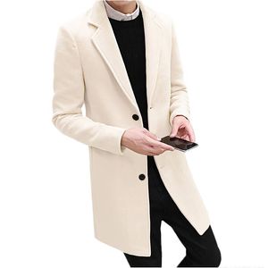 Men's Trench Coats Winter Woolen Long Jacket Men's Fashion Slim 10 Color Options Overcoat Men Black White Khaki Red WindbreakerMen's
