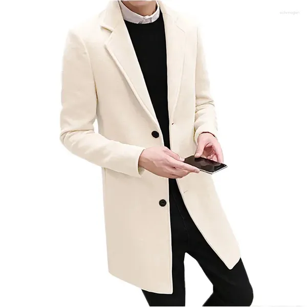 Abrigos de trinchera para hombres Chaqueta larga de lana de invierno Moda Slim 10 Opciones de color Abrigo Hombres Negro Blanco Caqui Rojo Cortavientos