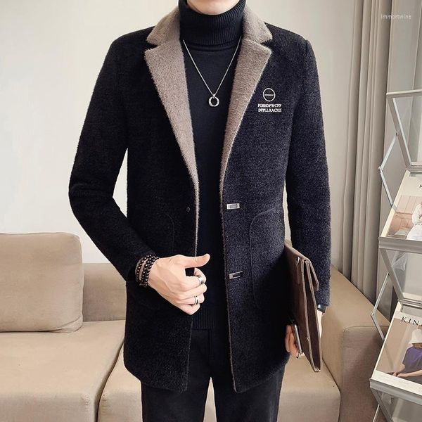 Hommes Trench-Coats YASUGUOJI Casual Hiver Laine Long Manteau Hommes Mode Coréenne Vison Imitation Veste Mâle À La Mode Lourd Vêtements Hommes Pardessus