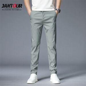 Heren broeken lente zomer groene effen kleur mode katoenen zak applique volledige lengte casual werk broek pantalon 210707