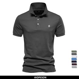 Camisetas de hombre AIOPESON 100 algodón bordado Polos Color sólido manga corta para hombres marca de verano Social Polos 230711