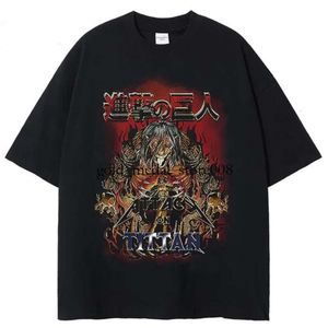 Tshirts pour hommes Attaque d'anime sur Titan Acid Wash T-shirt Black Graphic Summer Hip Hop Surdimension Tops 100 Coton Manga Vintage Tees For Man 471