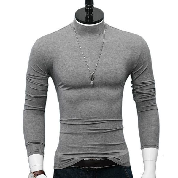 Camisetas de hombre ARCSINX Slim Fit Camiseta de hombre Tallas grandes 4XL 5XL 6XL Moda Camisetas de manga larga ajustadas Hombre Gris Blanco Cuello alto Camiseta Homme 221121