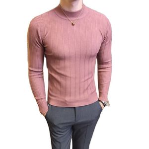 T-shirts pour hommes Automne et Hiver Style Boutique Mode Rayé Stretch Confort Hommes Casual Pull à Col Roulé Solide Couleur Tricoté Mince 230223