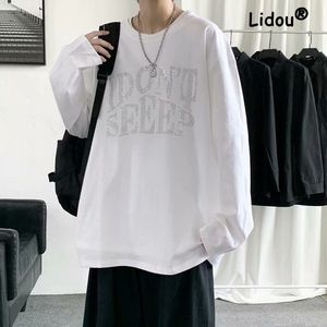 T-shirts pour hommes Casual Harajuku Impression Drill Lettre Homme T-shirt À Manches Longues Col Rond High Street Fashion Hong Kong Style Allmatch Top 230411