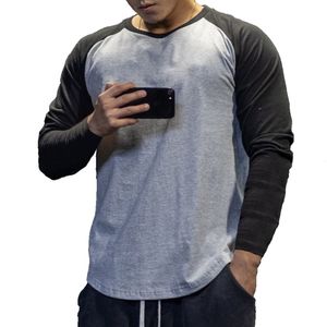 T -shirts voor heren Casual lange mouw t -shirt heren fitness katoen patchwork T -shirt mannelijke gym workout tops lente herfst running sport kleding 230209