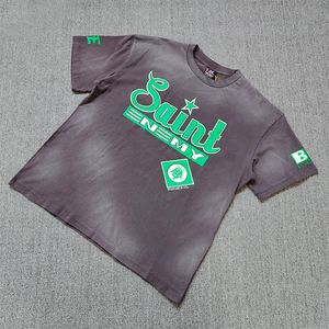 T-shirts pour hommes grenouille dérive mode SAINT MICHAEL Vintage rétro craquelé impression surdimensionné lâche t-shirt hauts pour hommes 230906
