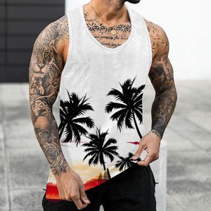 T-shirts pour hommes Hawaii Palmier Imprimé Sans Manches Tee Débardeurs D'été Casual Plage Gilet O Cou Chemise Hommes Gym Vêtements Bodybuilding 230227