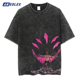 T-shirts pour hommes Japonais Anime Imprimer T-shirt Hommes Vintage Lavé Tshirt Été À Manches Courtes Coton Tops Tees Harajuku Hip Hop Streetwear 230906