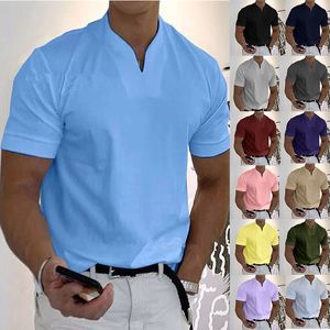 Heren t -shirts man tshirts zomer v nek korte mouw slanke zak of geen pocket ol werkkleding tee tops mannelijk zc342 230519