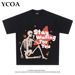 Camisetas para hombres Hombres Streetwear Camiseta Hip Hop Calaveras de gran tamaño Gráfico Harajuku Algodón negro Moda coreana Pulovers Tops Tee Ropa estética 230907