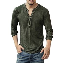 Heren t -shirts heren T -shirt vneck lange mouwen tops stijlvolle knoppen t -shirt herfst casual Henley shirt solide mannelijke kleding 5xl 230206