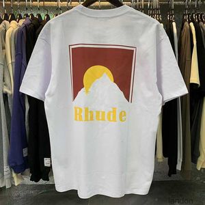 Heren T-shirts Heren T-shirts Rhude Sunset T-shirt met besneeuwde bergpatroon Amerikaans los zomerpaar met korte mouw