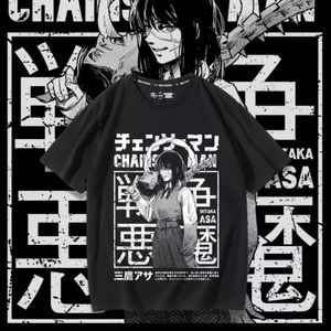 T-shirts voor heren Mitaka Asa Anime T-shirt Chainsaw Man Manga Grafische print Oversized heren Katoen met korte mouwen T-shirt Dames Top Zomer Paarkleding 230907