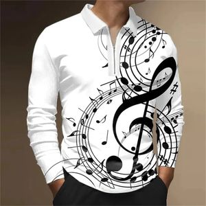 Heren T-shirts Poloshirt Golfshirt Grafische Noten Turndown Herfst Print Buiten Straat Lange mouw Rits Kleding Ademend 240123