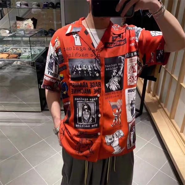 T-shirts pour hommes Red Wacko Maria Multi Poster Pattern Print Chemises à manches courtes Été Hommes Femmes Oversize Hawaiian Beach Shirt Japon 230715