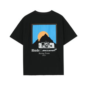 Heren T-shirts Rhude Formula Racing Classic Sunset Print 1 1 T-shirt met korte mouwen Zwart Wit SXL Hoge kwaliteit 230704