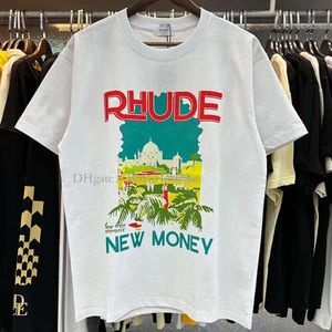 Heren t -shirts rhude t -shirt kasteel kokosnoot vensterbank schilderachtig casual los ademende korte mouw t shirt mannen vrouwen paren top tee 750