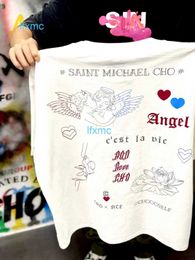 T-shirts pour hommes Saint Michael Cho Bubble Little Angel Limited Spray direct imprimé High Street en détresse manches courtes Zu