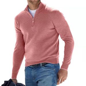 Hommes t-shirts printemps automne haute qualité tricot Polo sweat solide décontracté à manches longues fermeture éclair haut revers vêtements 230309