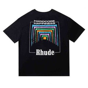 T-shirts pour hommes SS Fashion Brand Rhude T-shirt à manches courtes Tunnel abstrait américain High Street Lâche Loisirs Couple polyvalent Demi-T-shirt pour