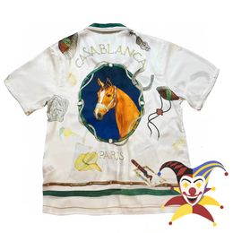 Heren T-shirts ss Horse Casablanca Shirt met korte mouwen Heren Dames Hawaii Beach Silk Shirts 230715