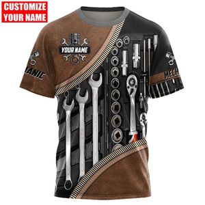 Tshirts masculins pour hommes de mode d'été t-shirt personnalisé nom mécanicien 3d partout unisexe imprimé tshirt street sports occasionnels dw47 230220