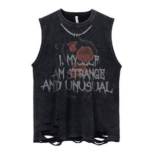 Camisetas de los hombres Verano Hombres Moda Lavada Camisetas sin mangas Hip Hop Carta Estampado gráfico Chalecos góticos Streetwear Harajuku Algodón Tank Tops 230707