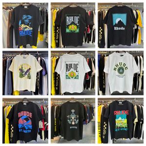 T-shirts pour hommes T-shirts Rhude Mens Top Artisanat Chemise de haute qualité Printemps Automne Lettre Imprimer T-shirts à manches courtes Designer Street Casual Taille américaine