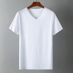 Camisetas para hombre, camiseta japonesa de manga corta para hombre, seda helada, cuello en V sin rieles, camisetas ajustadas de verano de colores puros, camisetas, camisetas 230209